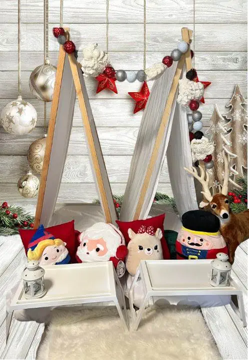 Party Themes 5 Christmas themed teepee tents with Santa and elf pillows.